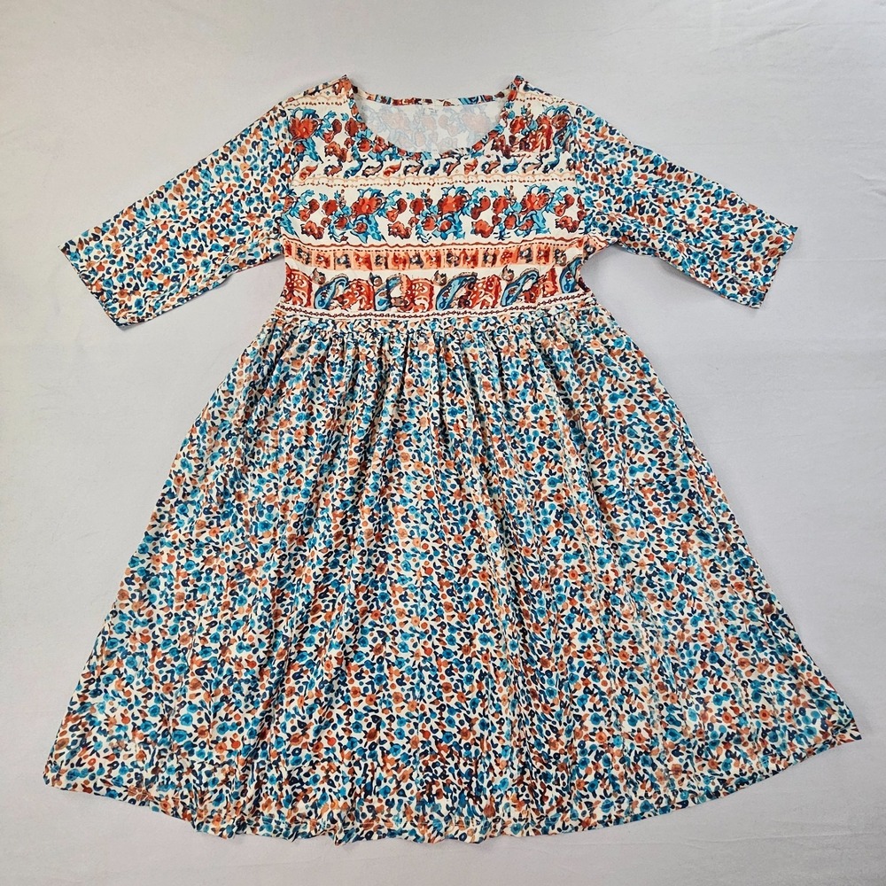 2XL Floral Paisley Midi Dress 3/4 Sleeve Fit Flare Pockets Boho Cottagecore